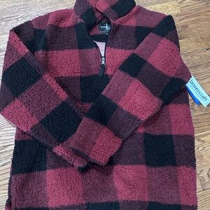 Boxercraft Burgundy and Black Checkered Fleece Pullover sz L